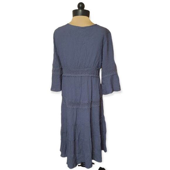 Solitaire Boho Blue Gauze Lace Hi Lo Dress Size M - Picture 2 of 5